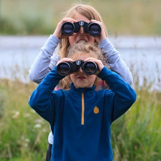 Two Children Look Through Binoculars Searching For Wildlife In Yellowstone National Park